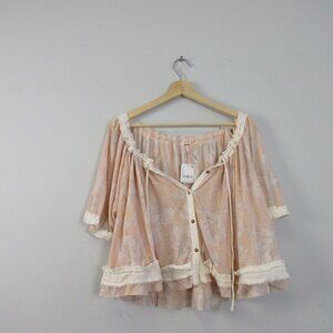 Free People Perfect Day Gathered Crop Ruffle Top Women L Natural Preppy Chic 208